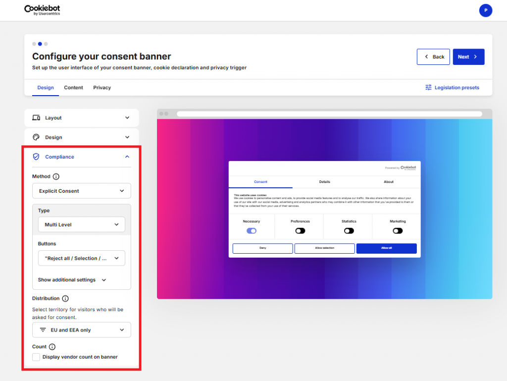 Cookiebot Test 2026 & Erfahrungen – DSGVO-konforme Consent Management Plattform? 8 Cookiebot Test 2026 - Compliance Einstellungen Explicit Consent Modus