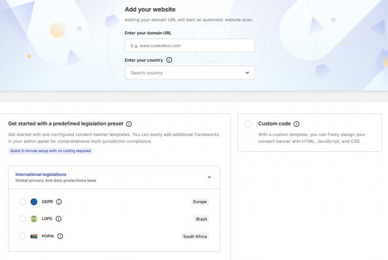 Cookiebot Test 2026 & Erfahrungen – DSGVO-konforme Consent Management Plattform? 6 Cookiebot Setup Gesetzgebungs-Presets für DSGVO Konformität